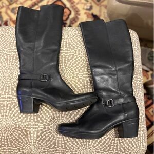 Clarks Black Leather Heeled Boots